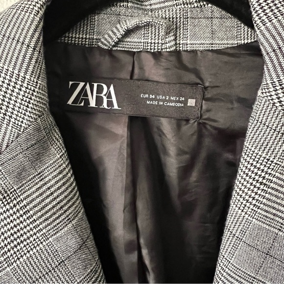 ZARA Tailored Plaid Professional Blazer Jacket Size 2 Grey - Picture 3 of 8